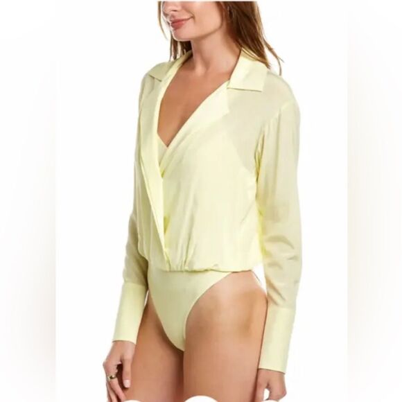ALC Diana Silk Bodysuit, Canary Yellow, NWT, Size L